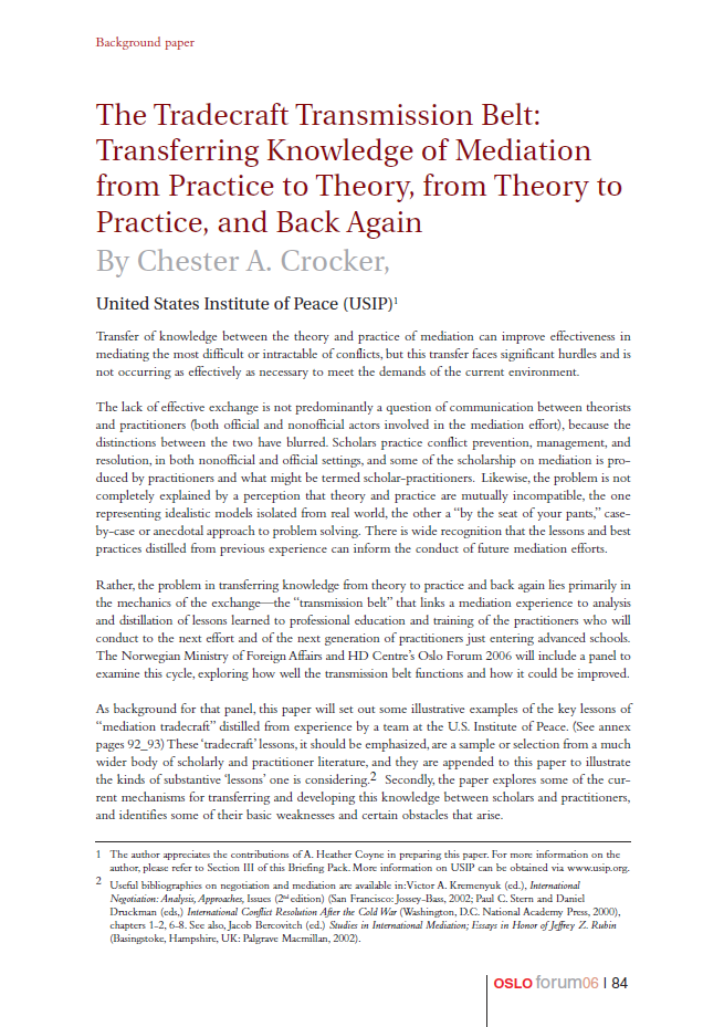 The Tradecraft Transmission Belt transferring knowledge of mediation